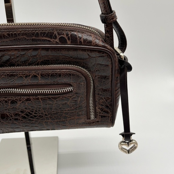 Brighton Brown Croc Embossed Leather Small Crossbody Bag BLEMISH - Picture 3 of 9